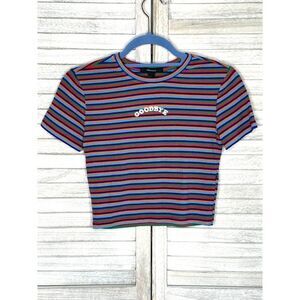 𝅺Forever 21 Rainbow Striped GOODBYE Cropped Top Size Small